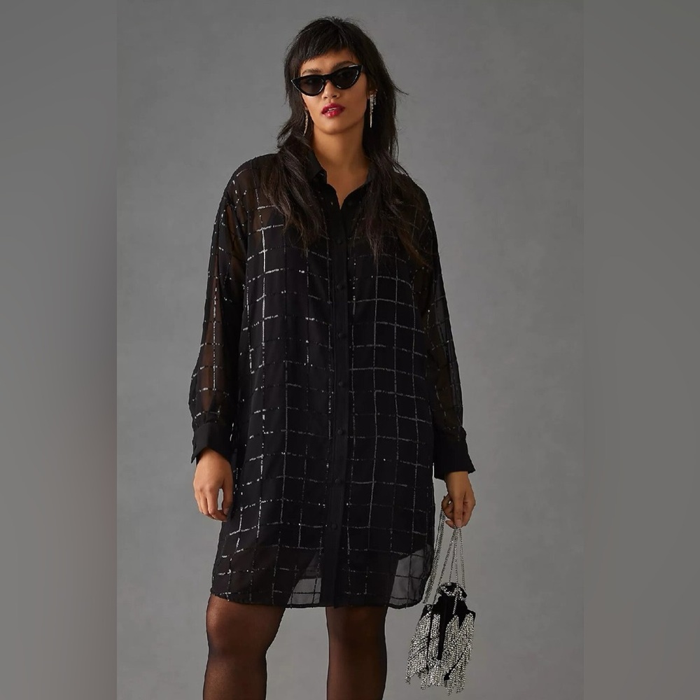 Anthropologie Rdalamal Button Down Sequened  Top With Slip Top